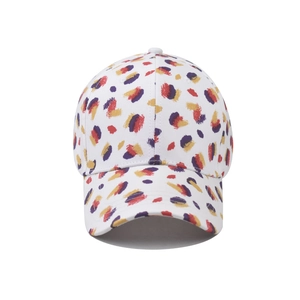 White cotton baseball cap with artistic colorful abstract print for outdoor sun protection
