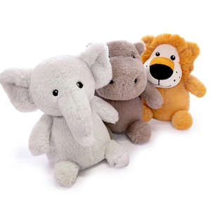 Cute plush elephant, hippo, and lion stuffed animals for kids' comfort and gift