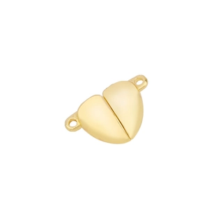 Close-up of golden heart-shaped magnetic clasp with metal loops for DIY jewelry making