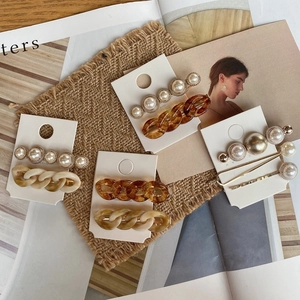 Vintage Hair Clips Acrylic Resin Chain And Faux Artificial Pearl Alligator Clips Retro Korean Style Hair Accessories For Women