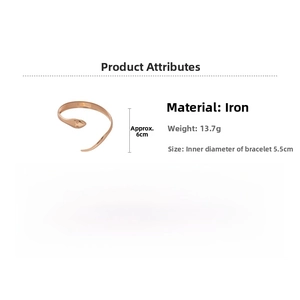 Detailed view of rose gold snake-shaped bangle showing size dimensions and metal weight