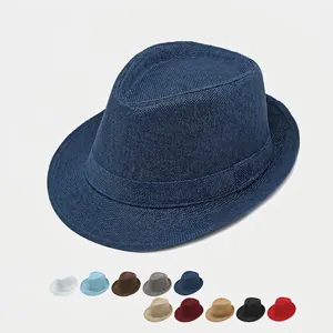 Vintage Fedora Hat Summer Breathable Sun Protection Beach Woven Polyester Jazz Cap For Men Women Outdoor