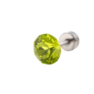 Sparkling olive green zircon cartilage stud earring in silver titanium steel