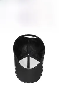 Close-up of black baseball cap featuring breathable mesh lining and SPORT embroidery detail