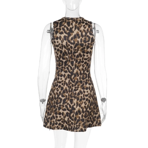 Close-up back view of leopard print bodycon dress with sleek center seam detail