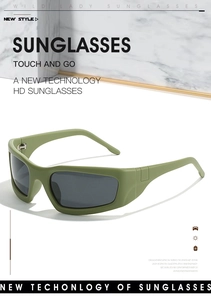 Macro detail of olive green matte frame and HD polarized lens on sports sunglasses