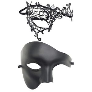 Set di due maschere in maschera nere con pizzo strass e finitura opaca stile fantasma