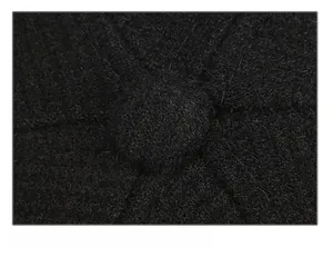 Close-up of the robust top stitching on the black wool baseball cap crown