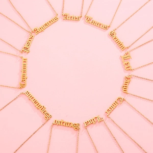 Zodiac Name Pendant Necklace 18K Gold Plated Stainless Steel Gothic Old English Font Constellations Jewelry For Women