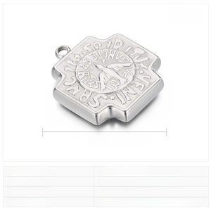 Detailed size chart of stainless steel punk shield pendant with engraved peace bird design