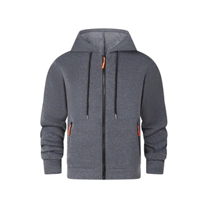 Pullover da uomo in pile grigio scuro con cerniera arancione e colletto in piedi