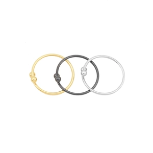 Minimalist stainless steel horseshoe rings in gold, black, and silver with double ball beads