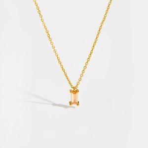 Detailed close-up of a square champagne stone pendant on a gold S925 silver chain
