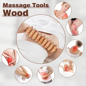 Wood maderotherapy roller massage tool set for full body waist neck and back therapy