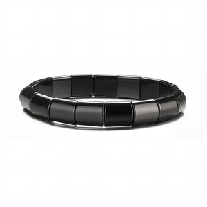 Bracelet en perles d'hématite polie avec formes irrégulières de demi-lune pour hommes