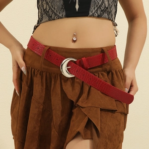 Women Faux Leather Belt Crocodile Pattern Half Moon Alloy Buckle Y2K Retro Vintage For Jeans Dress