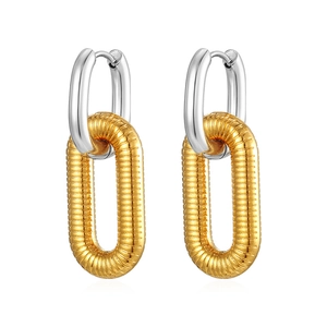 Fashion 18K gold and silver rectangular pendant hoop earrings in stainless steel