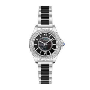 Elegant Women Fashion Quartz Watch With Rhinestone Accents Mother Of Artificial Pearl Dial Stainless Steel Ceramic Strap Waterproof Accessory