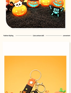 Luminous Halloween pumpkin ghost keychain with black silicone strap and cartoon pendants