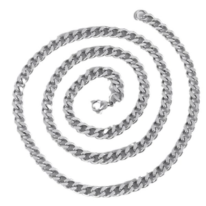 Polished silver stainless steel Cuban link chain necklace for men with lobster clasp
