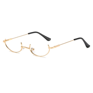 Gold metal half-rim glasses frame for women with retro design shown at 45-degree angle