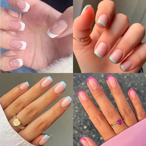 French Style Press On Nails Square Oval Shape Classic Design Artificial Fake Nails For Women Simple Elegant Nude White Tips