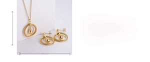 Detail of twisted gold earrings and necklace set with dimensions and measurement data