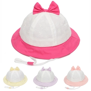 Chapeau de soleil enfant avec broderie dentelle, grand nœud et cordon réglable