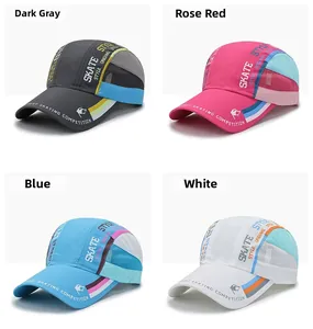 Breathable mesh panels and sport text details on multi-color quick-dry baseball caps