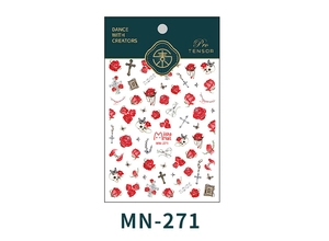 Detail of MN-271 nail stickers featuring gothic rose, skull, and cross patterns