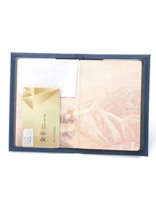Deep blue PU leather world map passport holder with functional interior card slots