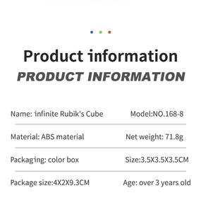 Specifications for the Halloween Infinity Cube showing ABS material and product dimensions