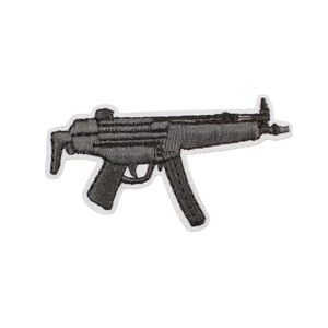Tactical MP5 submachine gun embroidered patch with black and grey stitching