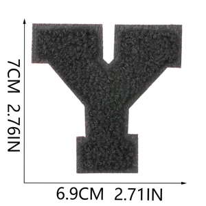 Detailed measurement of 7cm black chenille letter Y embroidery patch for clothing