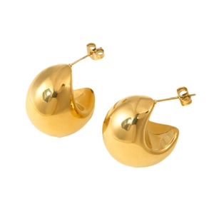 Polished titanium steel golden C-shaped hoop earrings for women with mirror finish
