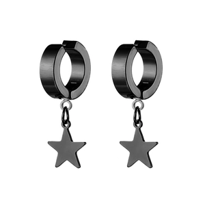 Black stainless steel hoop earrings with pentagram star pendant for men and women