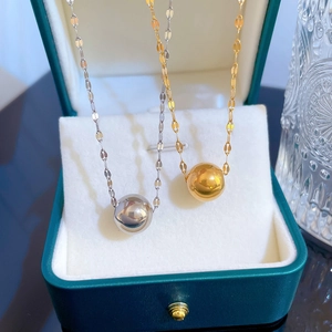 Minimalist Lucky Bead Pendant Necklace Titanium Steel Round Ball Clavicle Chain Jewelry For Women Simple Stylish