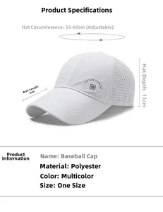 Detailed technical diagram of a white breathable sports cap with size measurements
