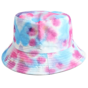 Reversible tie-dye bucket hat in pink and blue for sun protection and outdoor style
