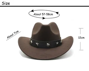 Size chart showing 57-58cm head circumference for brown felt Western cowboy hat