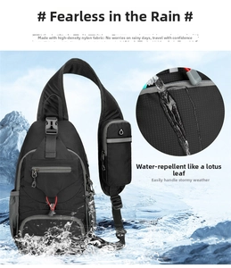 Water-resistant high-density nylon men's crossbody bag with detailed waterproof fabric view