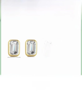 Macro detail of 4x6mm rectangular cubic zirconia studs with 925 sterling silver hallmarking