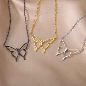 Minimalist hollow butterfly necklaces in gold, silver and black finishes on satin