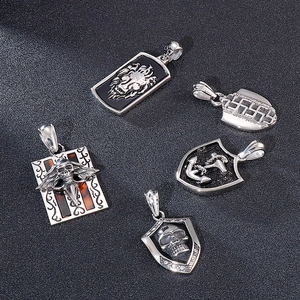 Retro shield anchor and skull pendant necklaces in silver-toned stainless steel