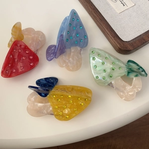 Lot de pinces à cheveux champignons en acétate avec strass brillants en quatre couleurs vives