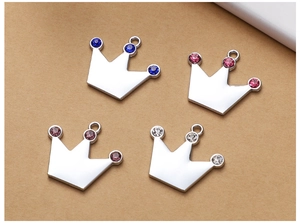 Zinc alloy crown pet pendants with blue pink purple and white rhinestones in silver finish