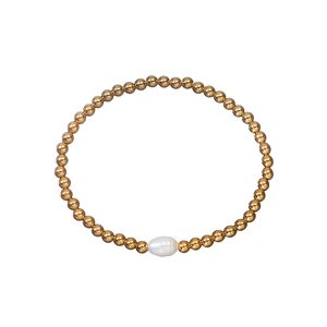 18K gold plated beaded bracelet with 4mm stainless steel beads and freshwater pearl accent