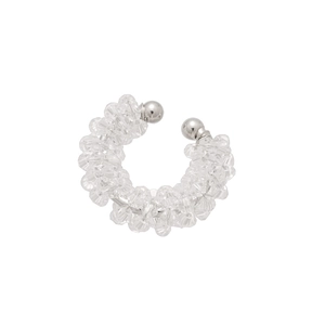 Elegant beaded flower ear cuff featuring transparent crystals and silver metal accents