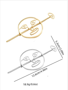 Detailed dimensions of gold and silver hollow face hair sticks at 12.6cm and 18.9g