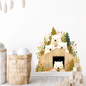 Autocollants Muraux Ours Polaire Noël Dessin Animé Imperméable PVC Thème Forêt Pour Décoration Chambre Enfant Bébé